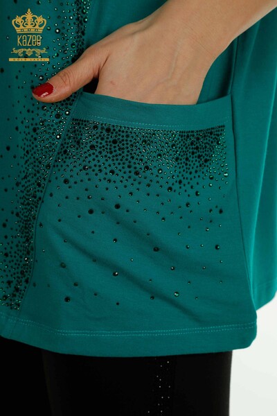 Camicetta donna all'ingrosso due tasche manica corta verde - 79293 | KAZEE - 5