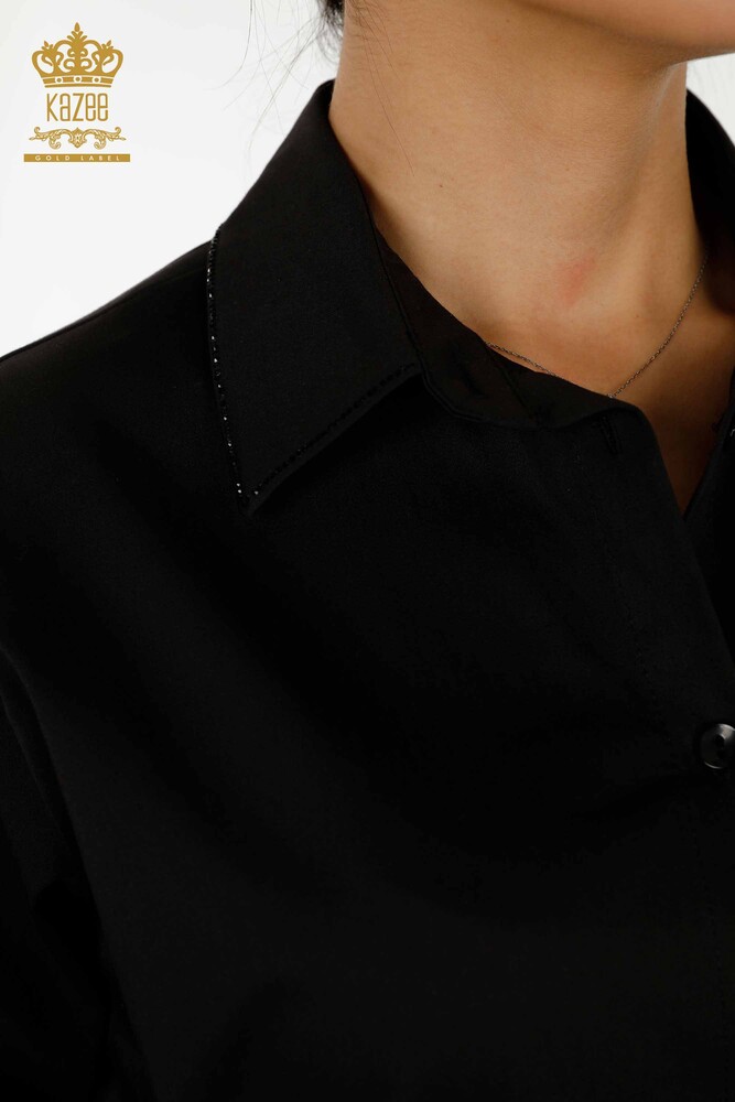 Camicia da donna all'ingrosso Cristallo Pietra ricamata Nero - 20231 | KAZEE - 4