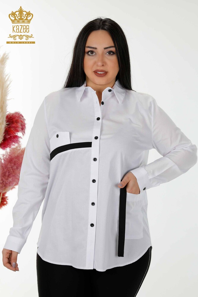 Camicia da donna all'ingrosso Transizione di colore Bianco - 20308 | KAZEE - 1