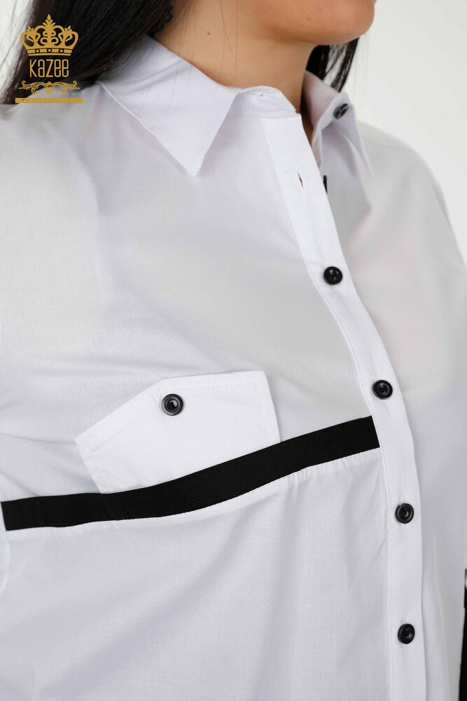 Camicia da donna all'ingrosso Transizione di colore Bianco - 20308 | KAZEE - 4