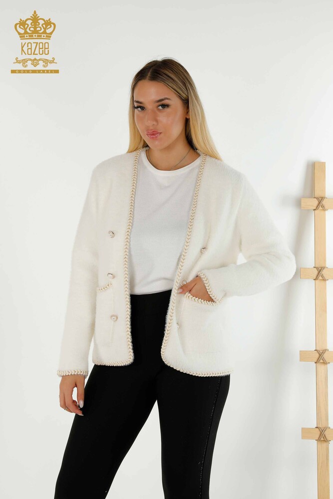 All'ingrosso Cardigan da donna - Angora - Con tasca - Ecru - 30263 | KAZEE - 1