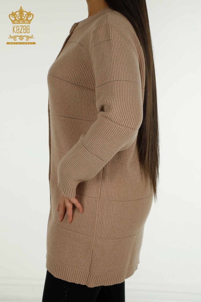 All'ingrosso Cardigan lungo da donna - Con fori - Beige - 30643 | KAZEE - 6