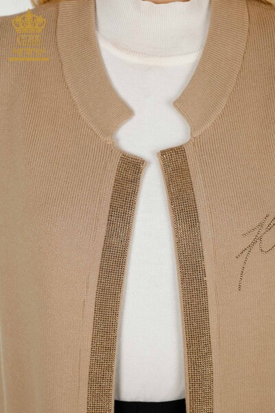 All'ingrosso Gilet corto da donna - Pietra ricamata - Beige - 30409 | KAZEE - 3