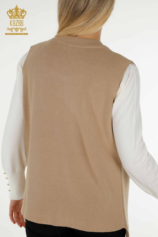 All'ingrosso Gilet corto da donna - Pietra ricamato - Beige - 30411 | KAZEE - 6