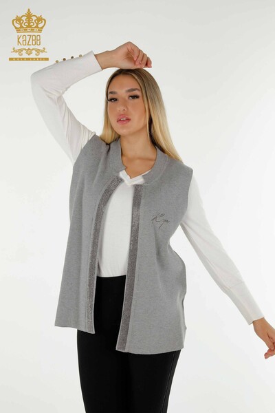 Kazee - All'ingrosso Gilet corto da donna - Pietra ricamato - Grigio - 30411 | KAZEE