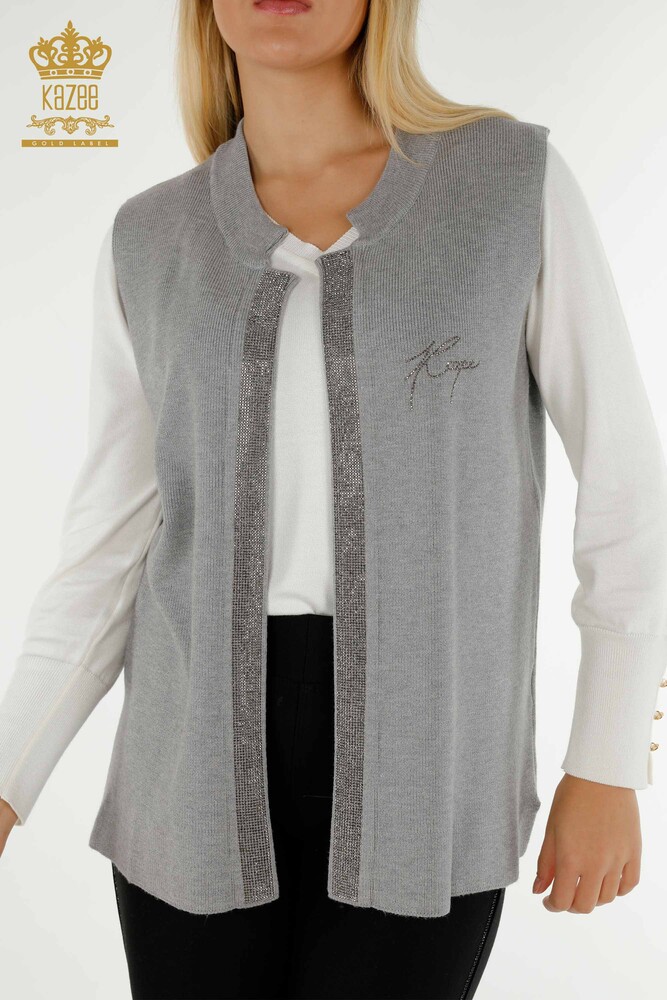 All'ingrosso Gilet corto da donna - Pietra ricamato - Grigio - 30411 | KAZEE - 2