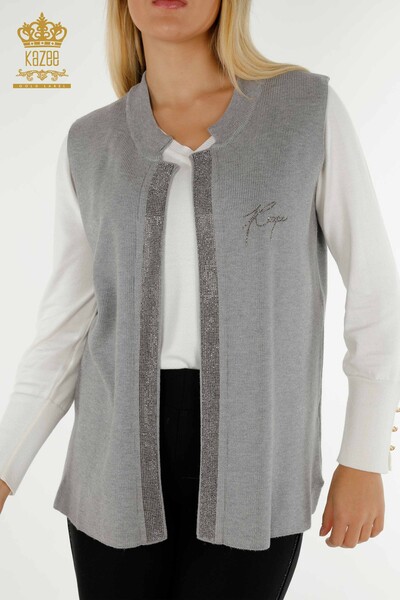 Kazee - All'ingrosso Gilet corto da donna - Pietra ricamato - Grigio - 30411 | KAZEE (1)