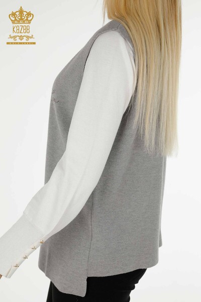 All'ingrosso Gilet corto da donna - Pietra ricamato - Grigio - 30411 | KAZEE - 5