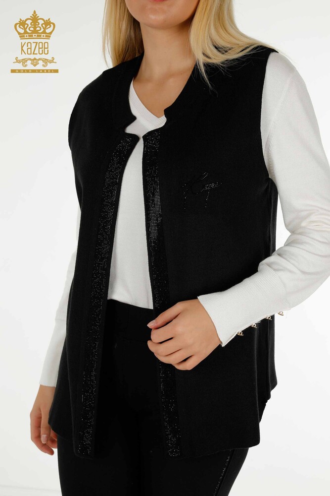 All'ingrosso Gilet corto da donna - Pietra ricamata - Nero - 30411 | KAZEE - 2