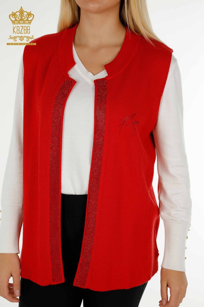 All'ingrosso Gilet corto da donna - Pietra ricamato - Rosso - 30411 | KAZEE - 2