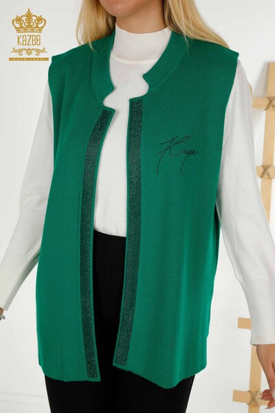 All'ingrosso Gilet corto da donna - Pietra ricamata - Verde - 30409 | KAZEE - 2