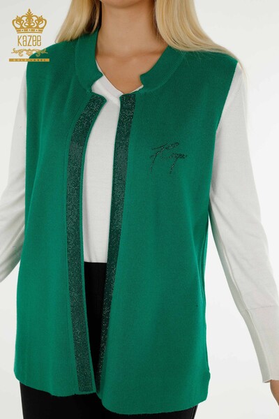 All'ingrosso Gilet corto da donna - Pietra ricamato - Verde - 30411 | KAZEE - 2