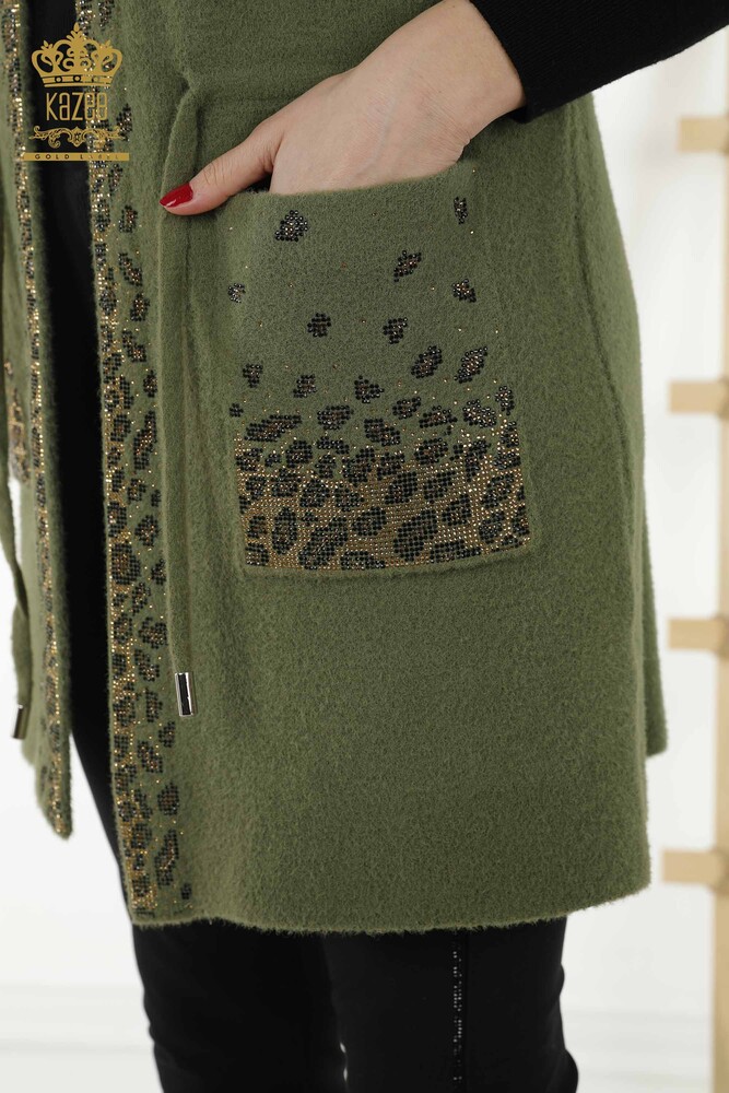 All'ingrosso Gilet Da Donna Leopard Stone Ricamato Kaki - 30245 | KAZEE - 4