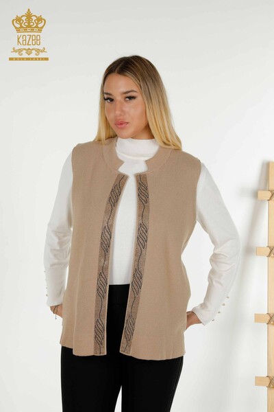 All'ingrosso Gilet da donna - Colorato Pietra Ricamato - Beige - 30617 | KAZEE 