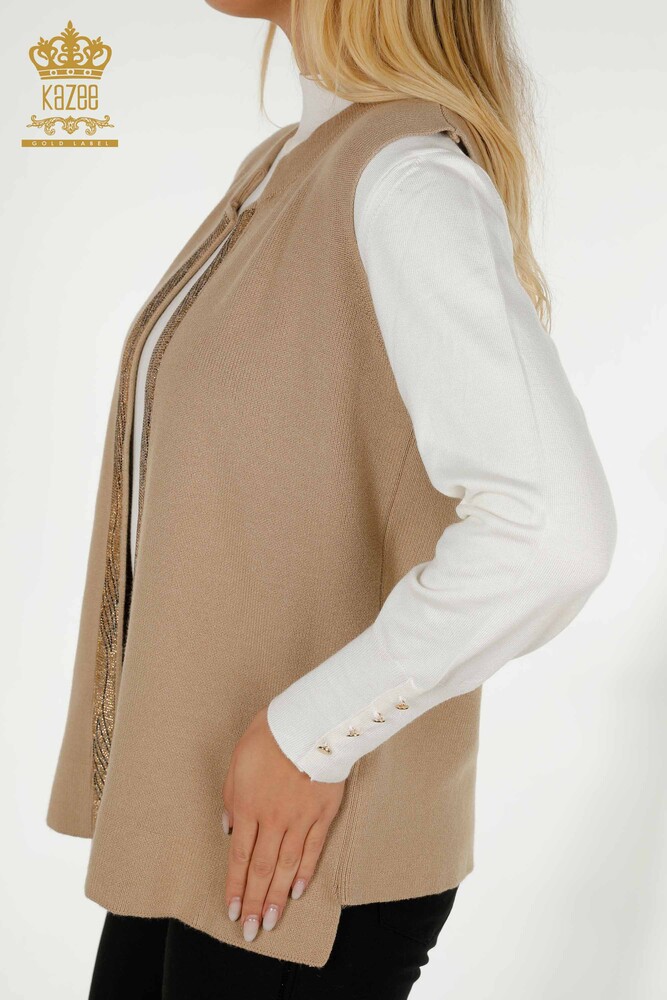 All'ingrosso Gilet da donna - Colorato Pietra Ricamato - Beige - 30617 | KAZEE - 4