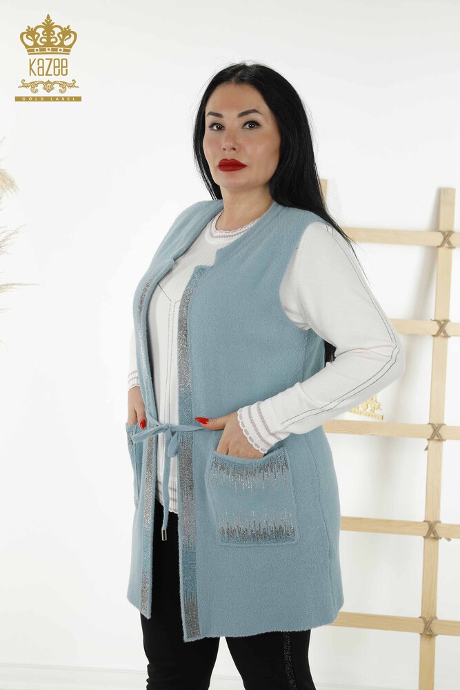 Ingrosso Gilet da donna - Cristallo Pietra ricamata - Azzurro - 30247 | KAZEE - 1