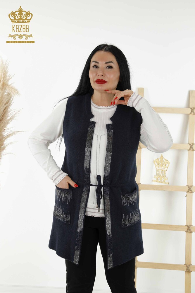 All ingrosso Gilet da donna - Cristallo Pietra ricamata - Blu navy - 30247 | KAZEE - 1