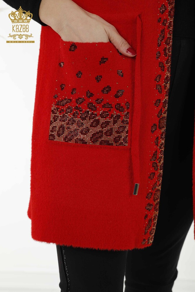 All'ingrosso Gilet Da Donna Leopard Stone Ricamato Rosso - 30245 | KAZEE - 4