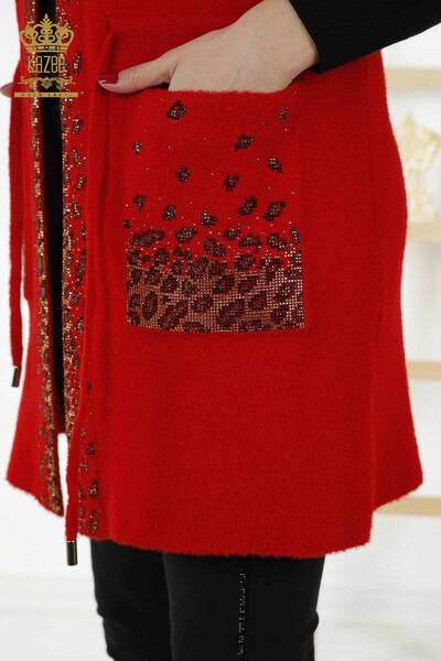 All'ingrosso Gilet Da Donna Leopard Stone Ricamato Rosso - 30245 | KAZEE - 6