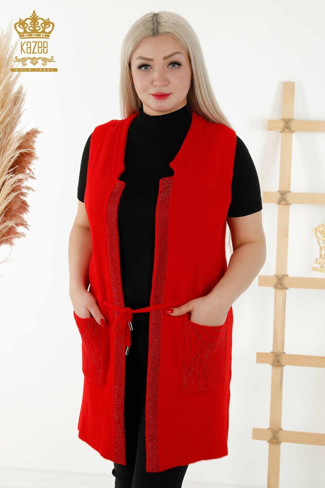 All'ingrosso Gilet da donna - Pietra ricamata - Corda annodata - Rosso - 30244 | KAZEE - 1