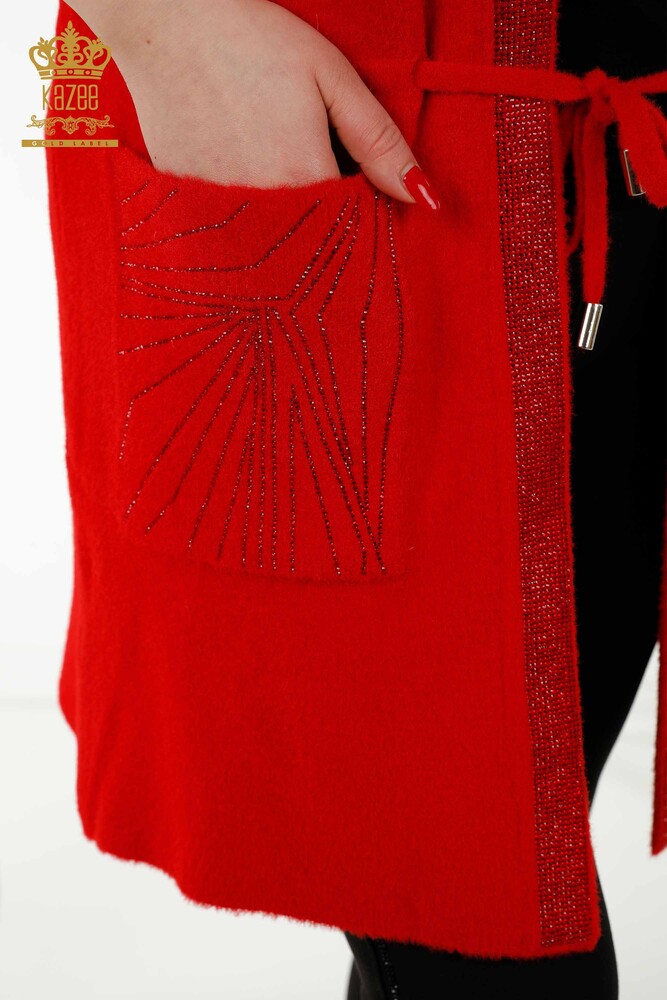 All'ingrosso Gilet da donna - Pietra ricamata - Corda annodata - Rosso - 30244 | KAZEE - 3