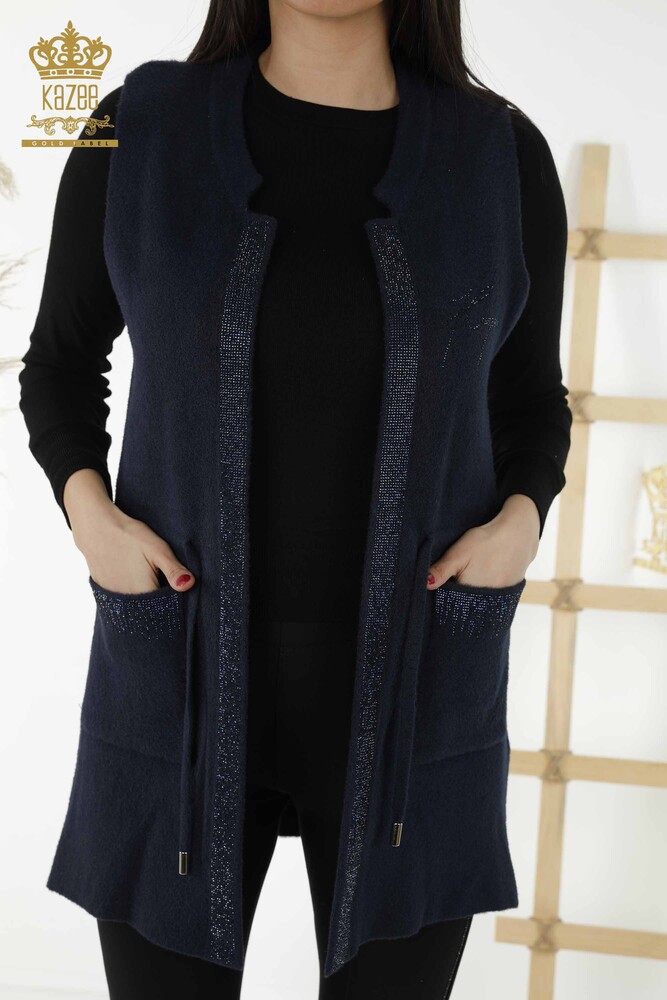 All'ingrosso Gilet Donna Stone Ricamato Con Cordoncino Blu Navy - 30244 | KAZEE - 2