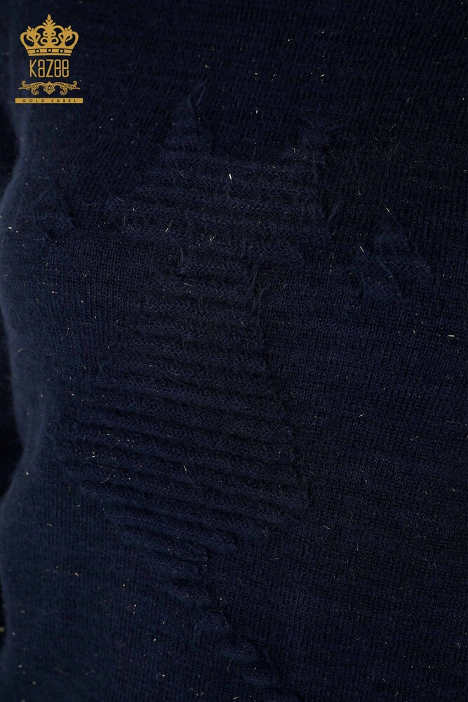 Maglieria da donna all'ingrosso Maglione Collo alla coreana in angora Navy - 19071 | KAZEE - 3