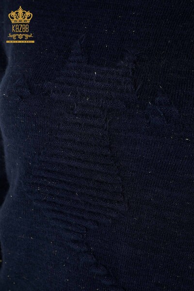 Maglieria da donna all'ingrosso Maglione Collo alla coreana in angora Navy - 19071 | KAZEE - Thumbnail (2)