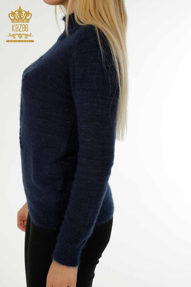 Maglieria da donna all'ingrosso Maglione Collo alla coreana in angora Navy - 19071 | KAZEE - 5