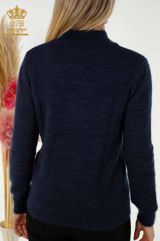 Maglieria da donna all'ingrosso Maglione Collo alla coreana in angora Navy - 19071 | KAZEE - 7