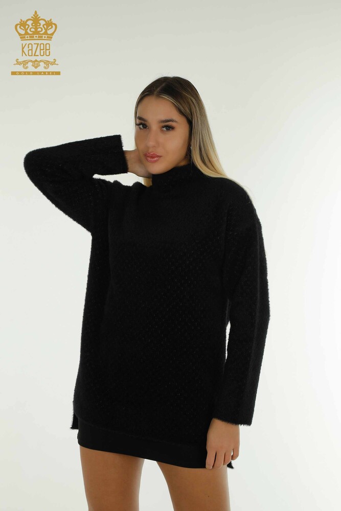 All'ingrosso Maglione di maglieria da donna - Angora - Dettagliato - Nero - 30446 | KAZEE - 1