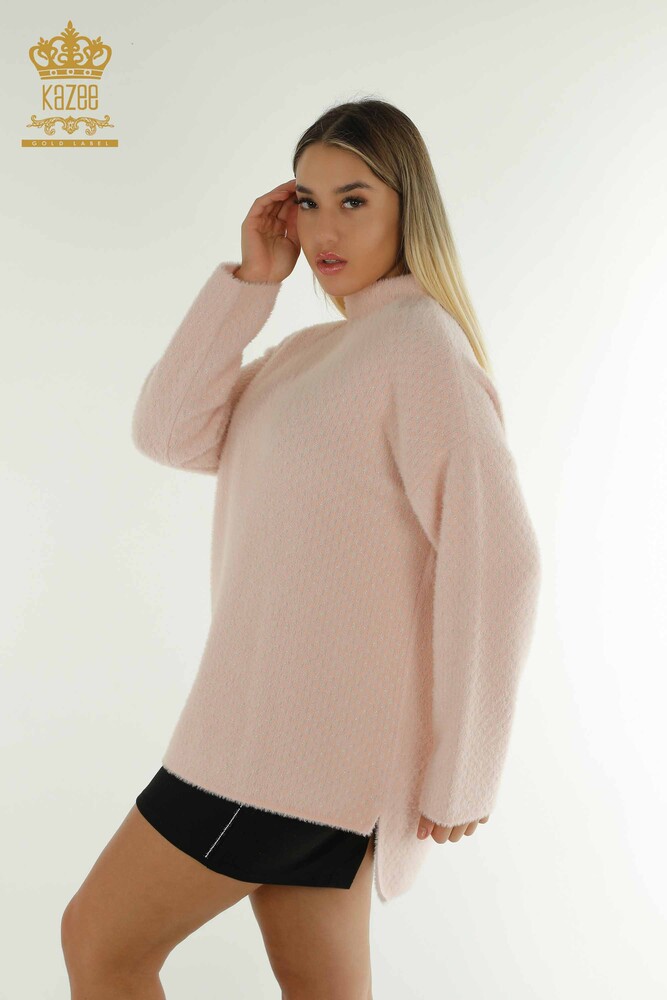 All'ingrosso Maglione di maglieria da donna - Angora - Dettagliato - Rosa - 30446 | KAZEE - 2