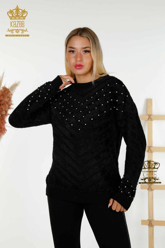 All'ingrosso Maglieria da donna Maglione - Angora - Perline Ricamato - Nero - 30189 | KAZEE