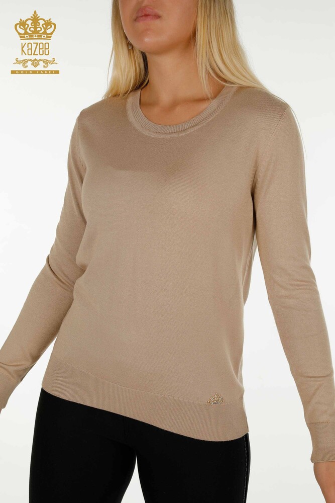 All'ingrosso Maglione Maglieria da Donna - Basic - Con Logo - Beige - 11052 | KAZEE - 2