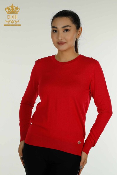 All'ingrosso Maglione Maglieria da Donna - Basic - Con Logo - Corallo - 11052 | KAZEE 