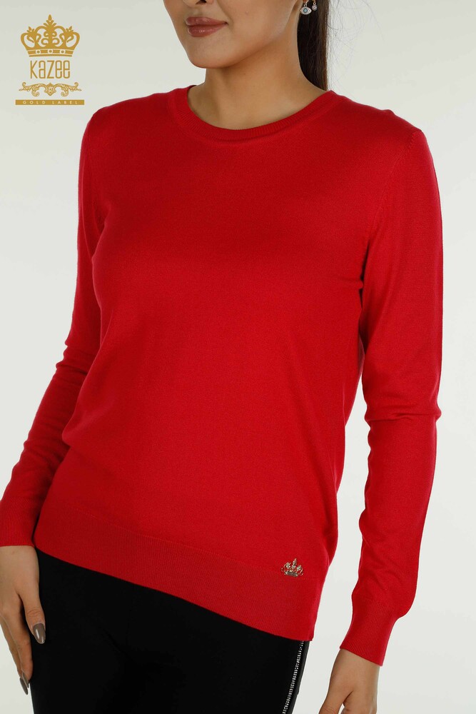 All'ingrosso Maglione Maglieria da Donna - Basic - Con Logo - Corallo - 11052 | KAZEE - 2