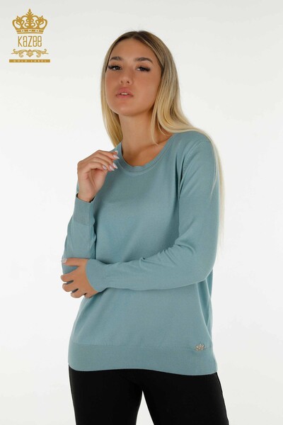 All'ingrosso Maglione di Maglieria da Donna - Basic - Con Logo - Menta - 11052 | KAZEE 