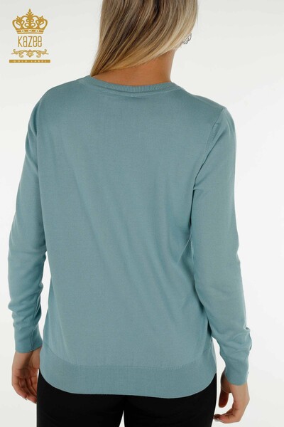 All'ingrosso Maglione di Maglieria da Donna - Basic - Con Logo - Menta - 11052 | KAZEE - 11