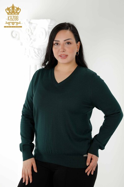 Maglione all'ingrosso di maglieria da donna - Logo di base - Verde scuro - 30181 | KAZEE - 1