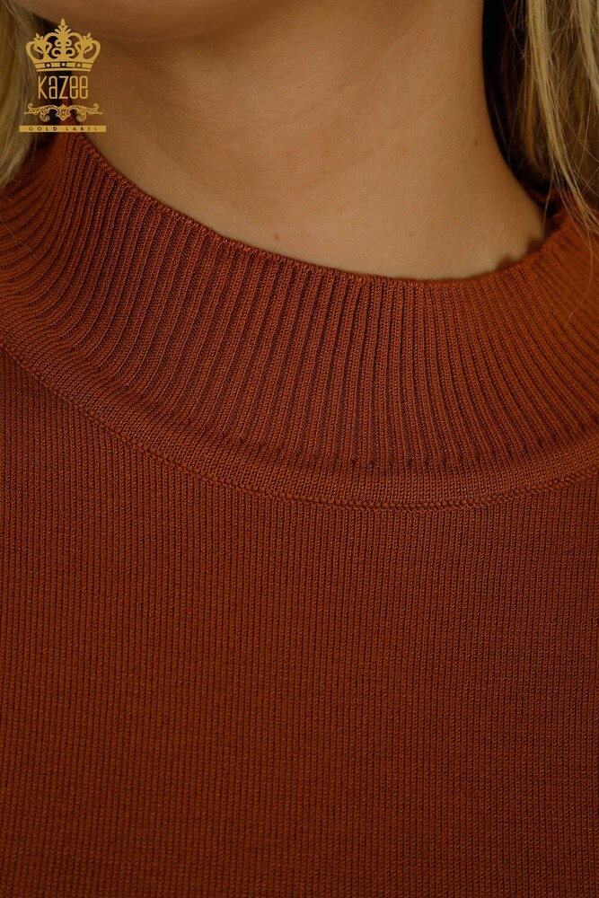 All'ingrosso Maglione di maglieria da donna - Colletto rialzato - Basic - Marrone chiaro - 30613 | KAZEE - 3