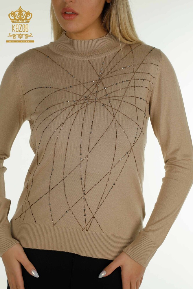 All'ingrosso Maglione di maglieria da donna - Colletto rialzato - Beige - 30454 | KAZEE - 2