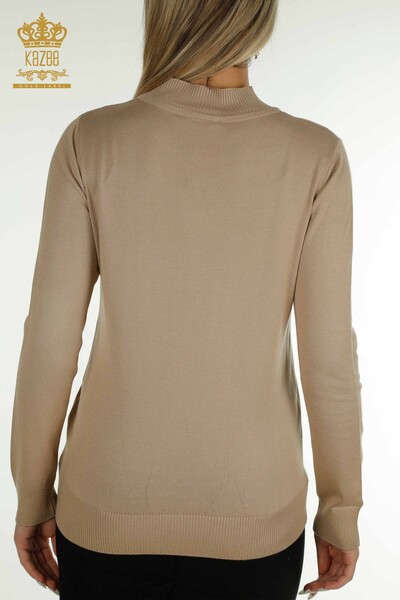 All'ingrosso Maglione di maglieria da donna - Colletto rialzato - Beige - 30454 | KAZEE - 8