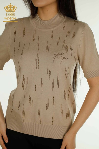 All'ingrosso Maglione di maglieria da donna - Colletto Rialzato - Beige - 30599 | KAZEE - 2