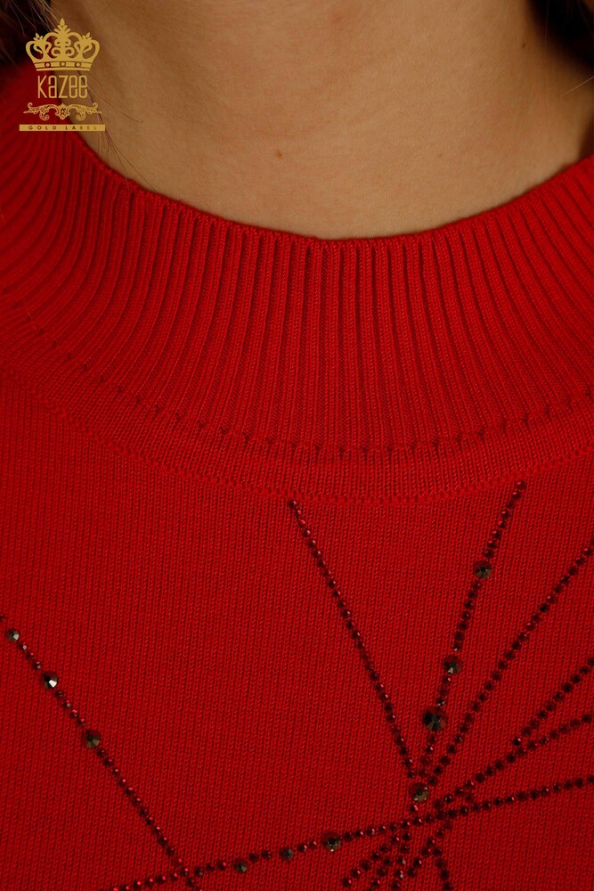 All'ingrosso Maglione di maglieria da donna - Colletto rialzato - Rosso - 30454 | KAZEE - 5