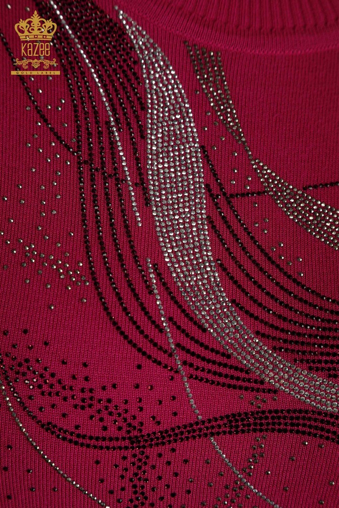 All'ingrosso Maglione Maglieria da Donna - Cristallo Pietra Ricamato - Fucsia - 30469 | KAZEE - 3