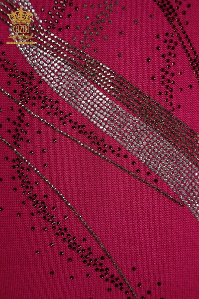 All'ingrosso Maglione Maglieria da Donna - Cristallo Pietra Ricamato - Fucsia - 30469 | KAZEE - 4