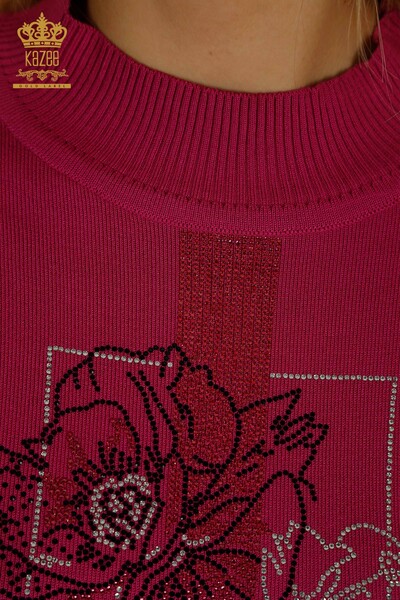 All'ingrosso Maglione Maglieria da Donna - Ricamo Floreale - Fucsia - 30614 | KAZEE - 5