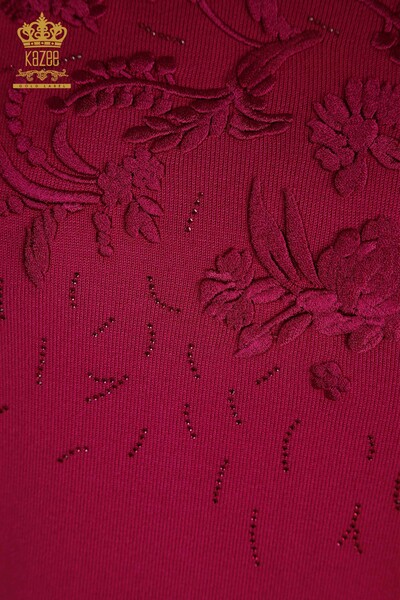 All'ingrosso Maglione Maglieria da Donna - Ricamo Floreale - Fucsia - 16849 | KAZEE - 3