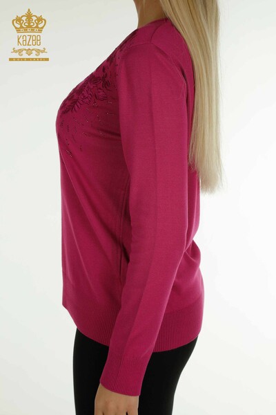 All'ingrosso Maglione Maglieria da Donna - Ricamo Floreale - Fucsia - 16849 | KAZEE - 6