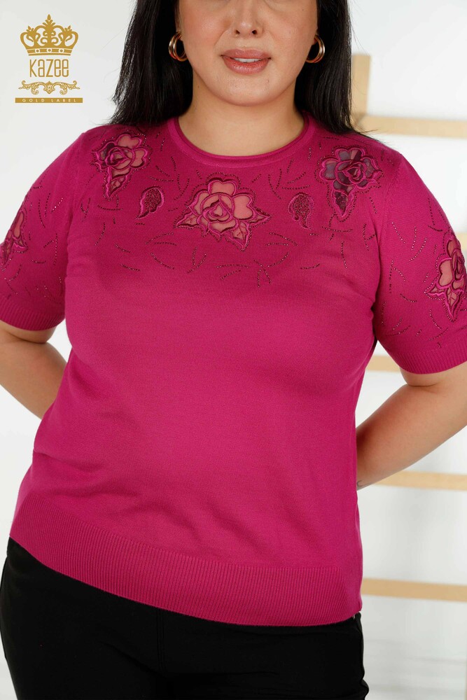 Maglieria da Donna all'ingrosso Maglia Fantasia Rosa Fucsia - 16845 | KAZEE - 2